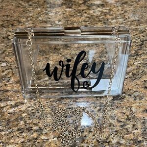 Clear Acrylic 'Wifey' Crossbody Bag with Gold Chain